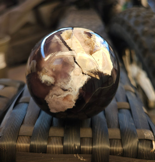 Black flower agate sphere