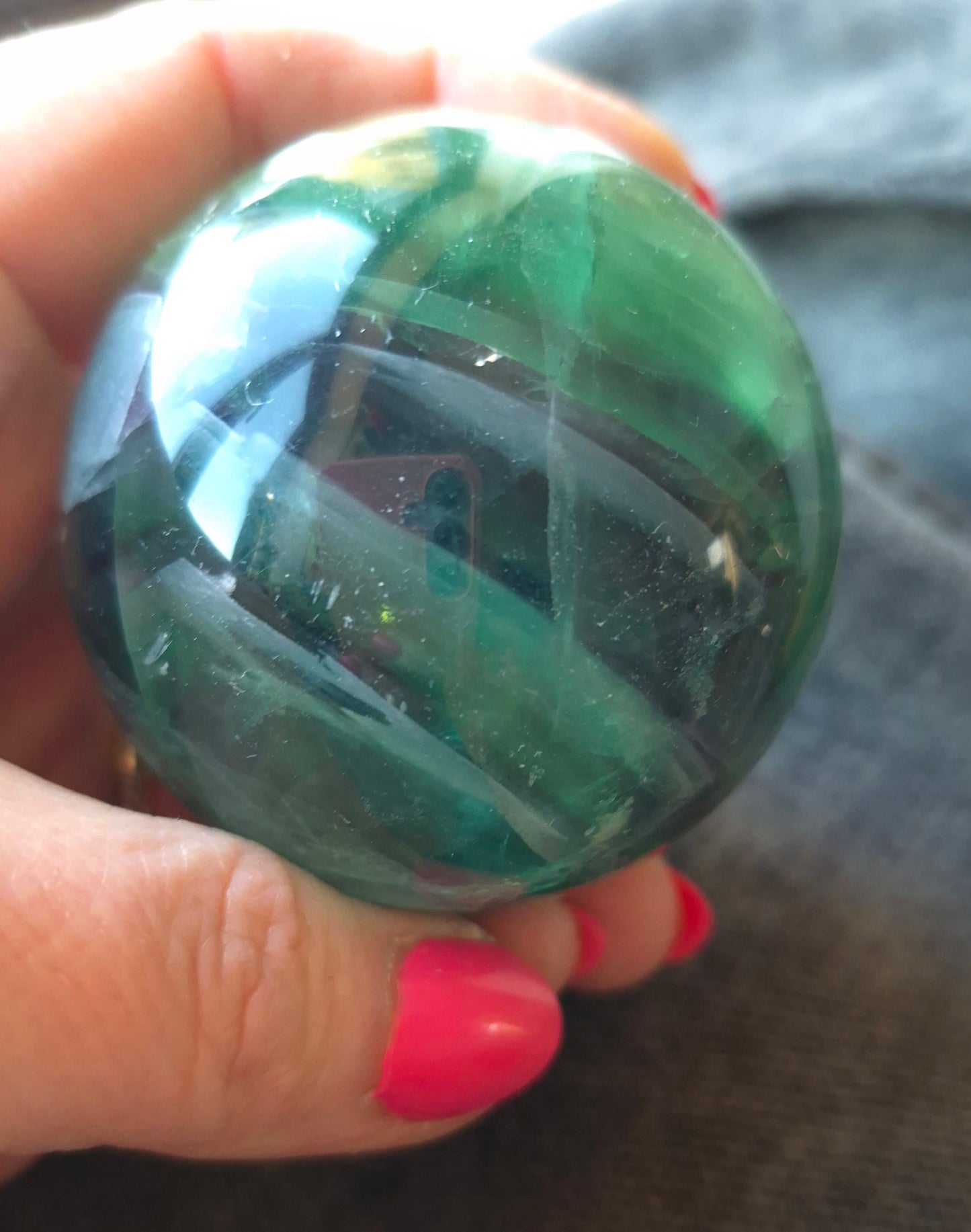 Feather fluorite sphere