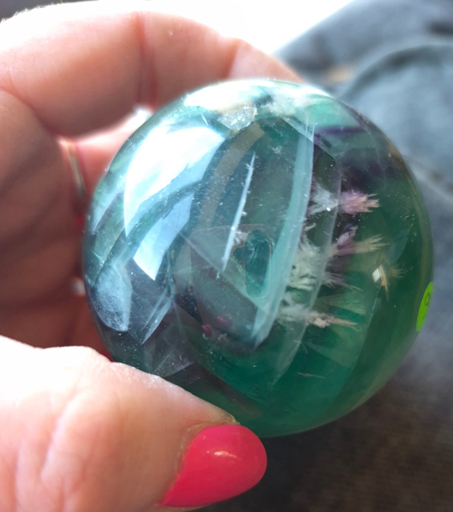 Feather fluorite sphere