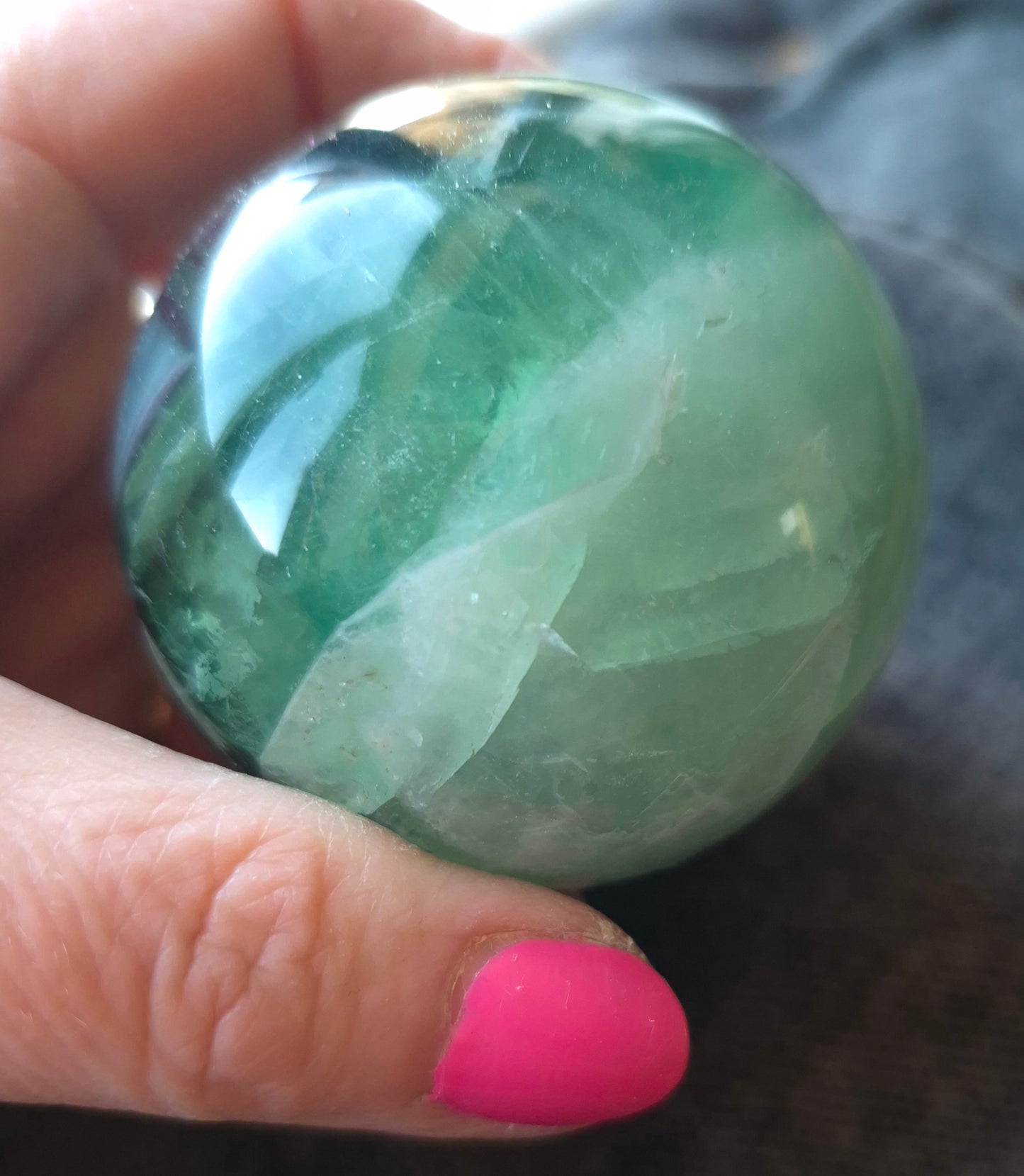 Feather fluorite sphere