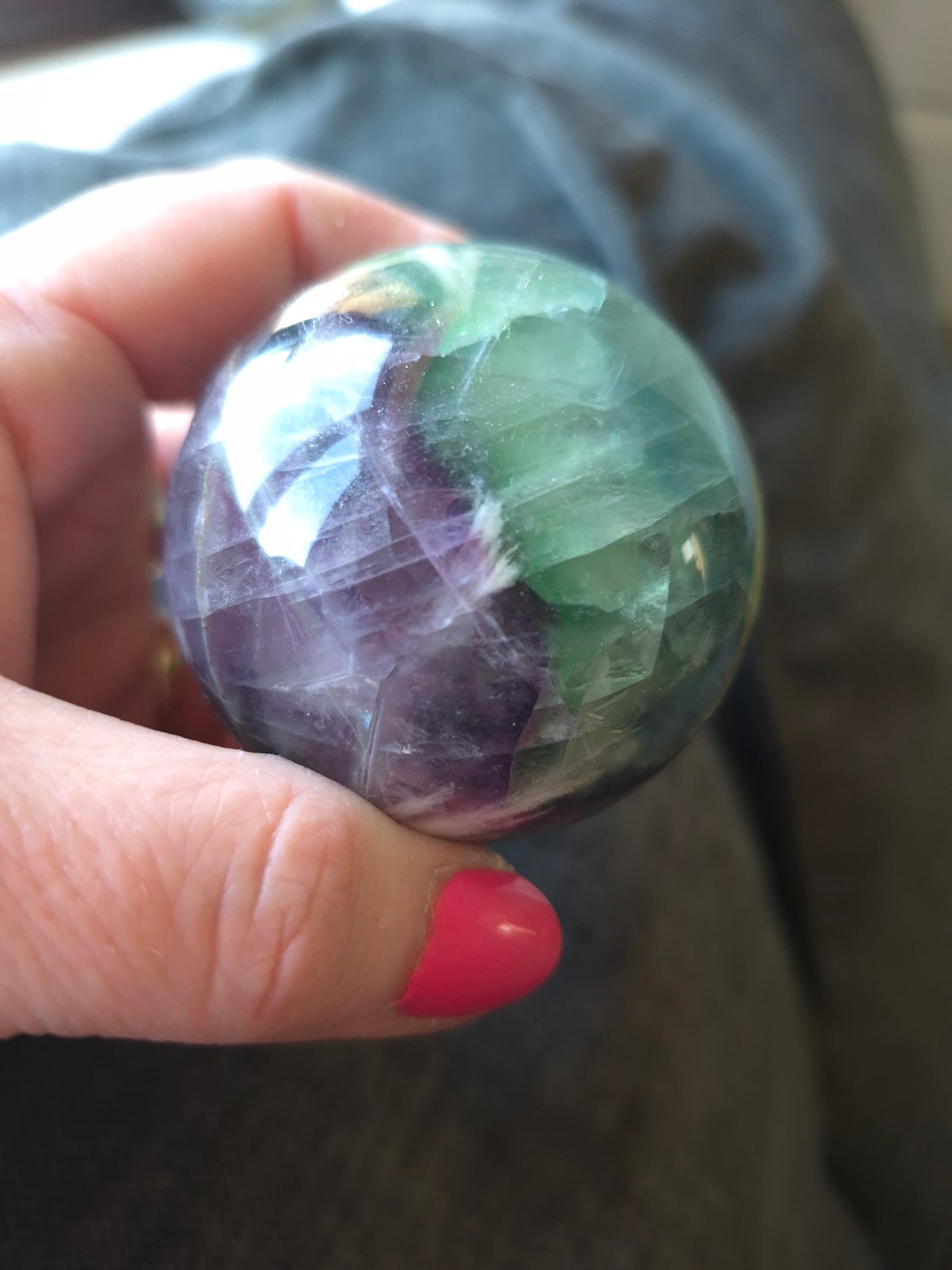 Feather fluorite sphere