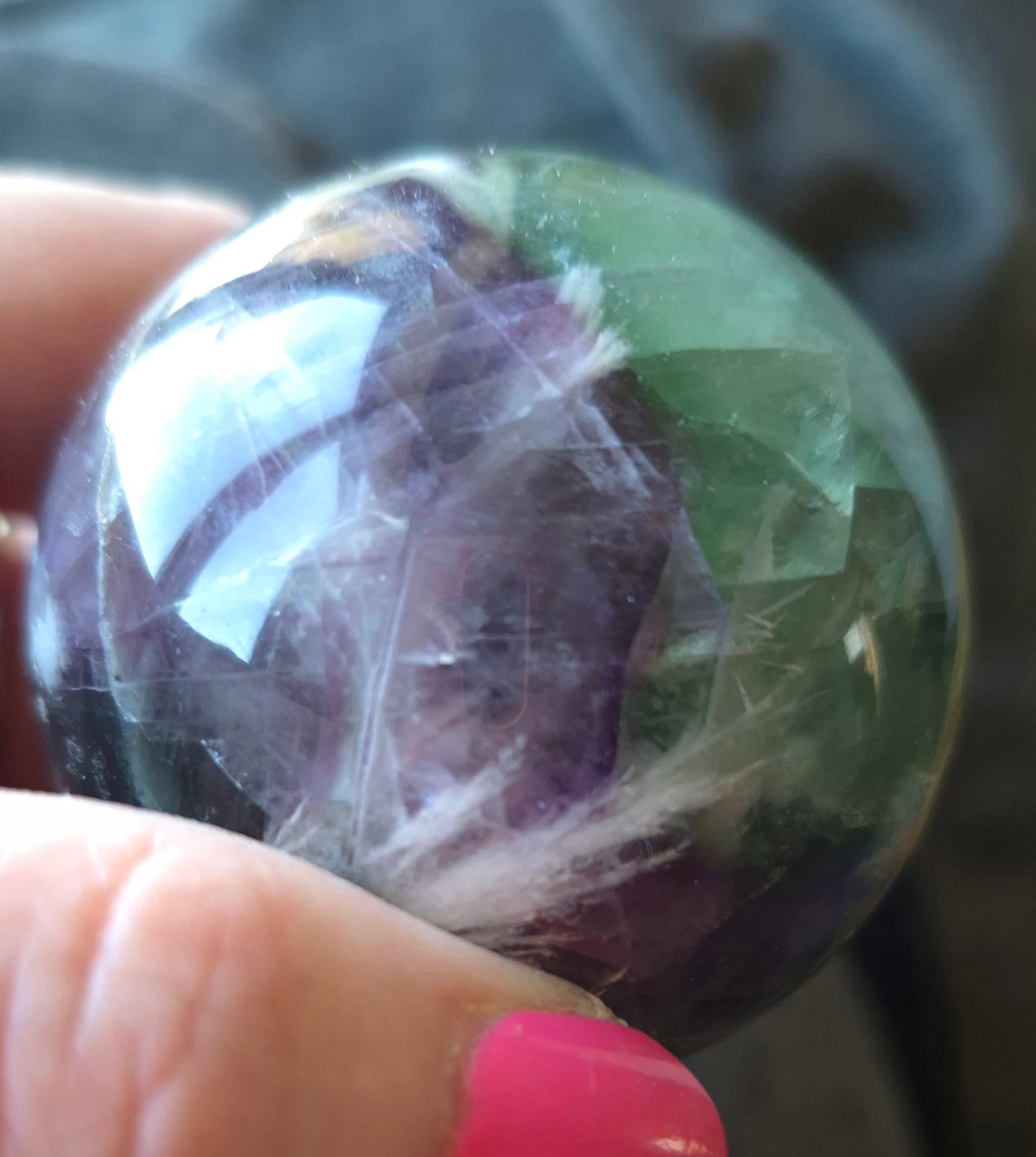 Feather fluorite sphere