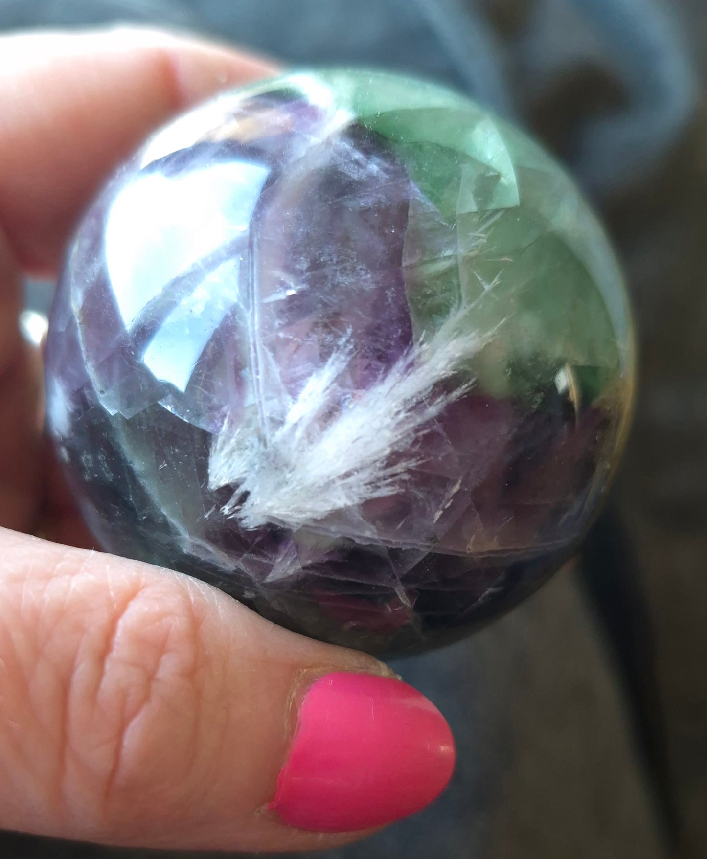 Feather fluorite sphere