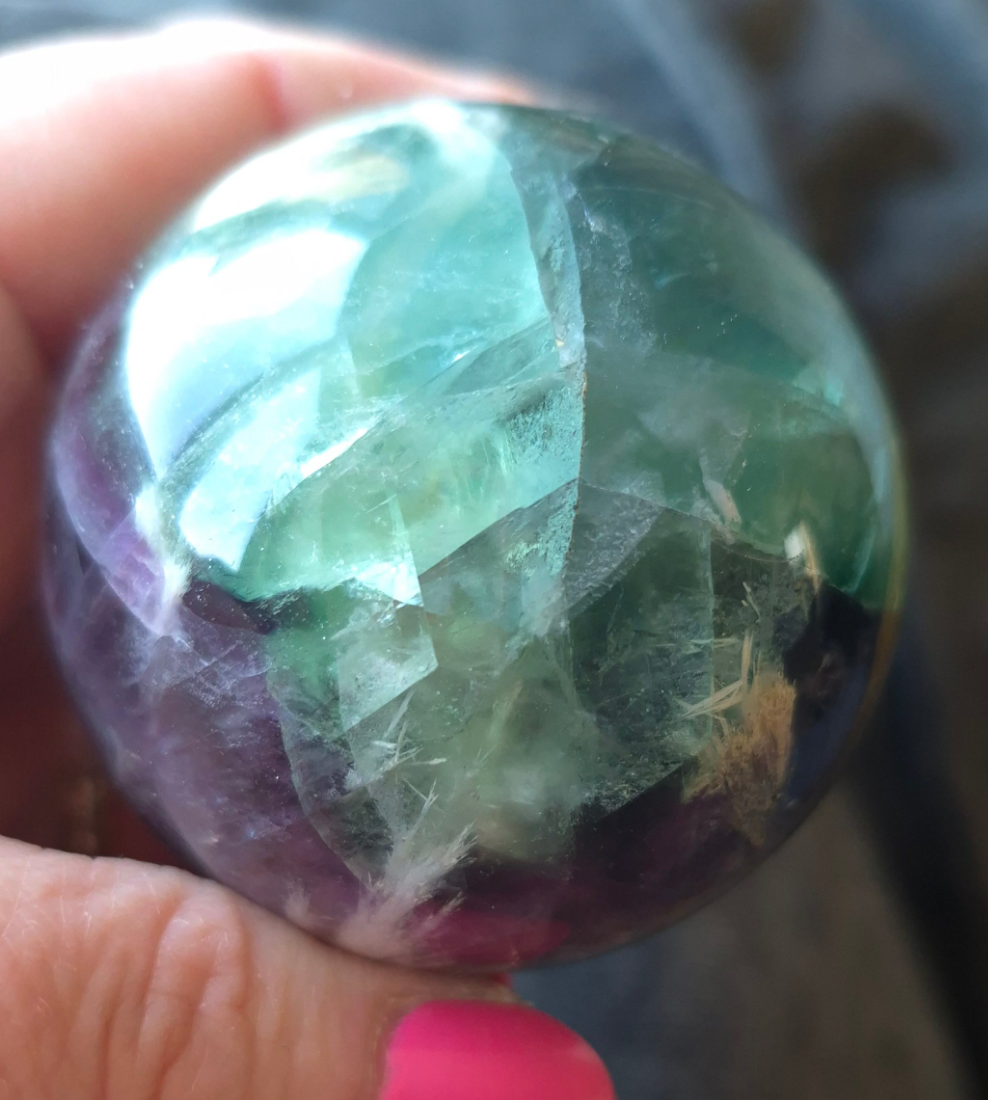 Feather fluorite sphere